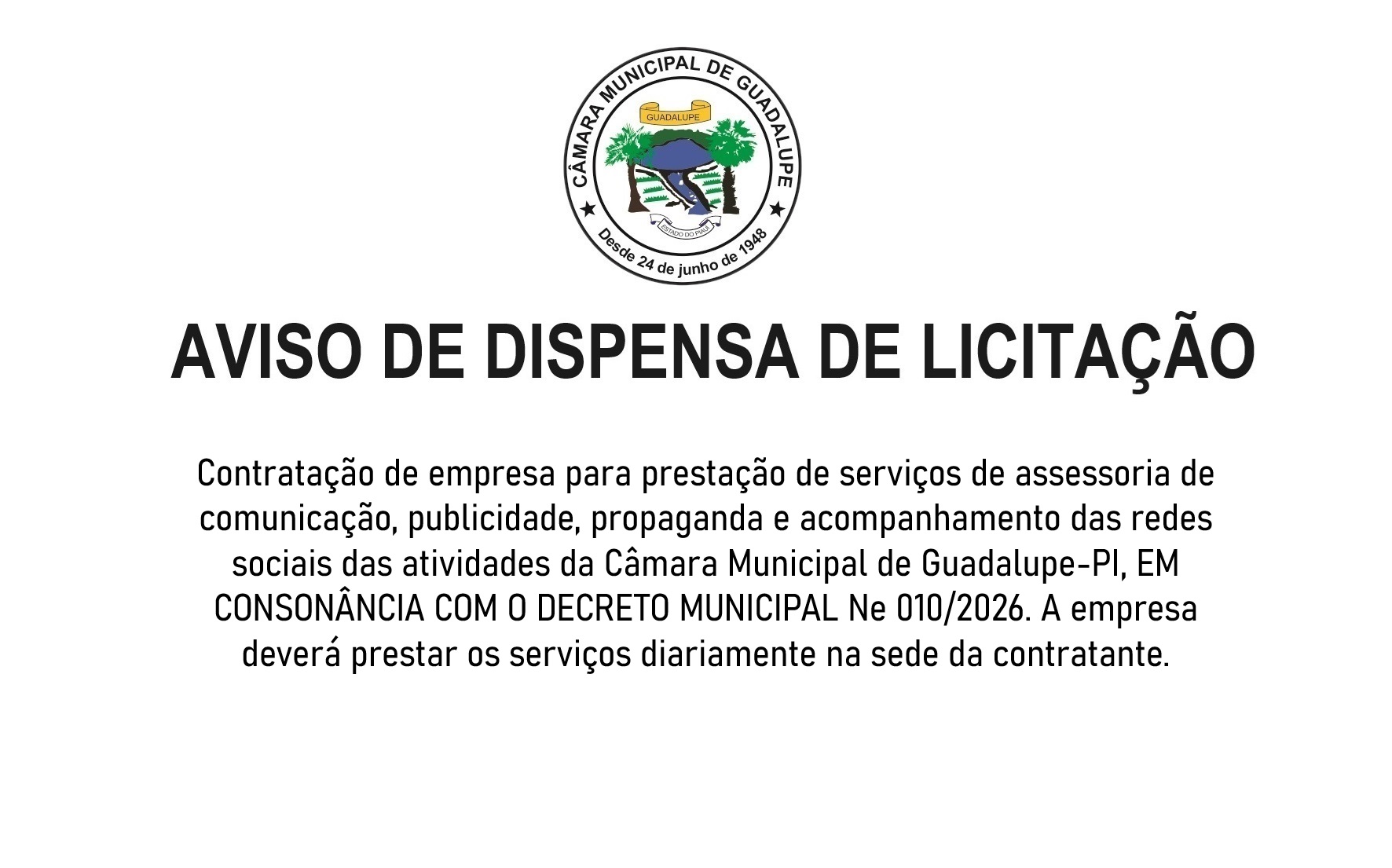 Aviso de dispensa de licitação - Assessoria de Comunicação