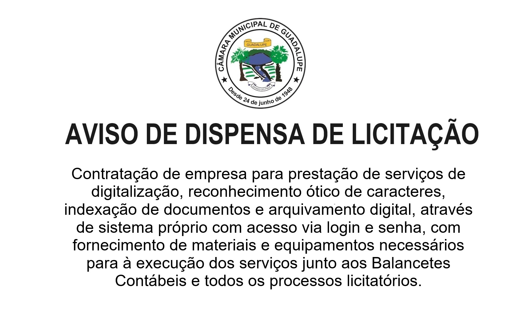 Aviso de dispensa de licitação - Digitalização de documentos