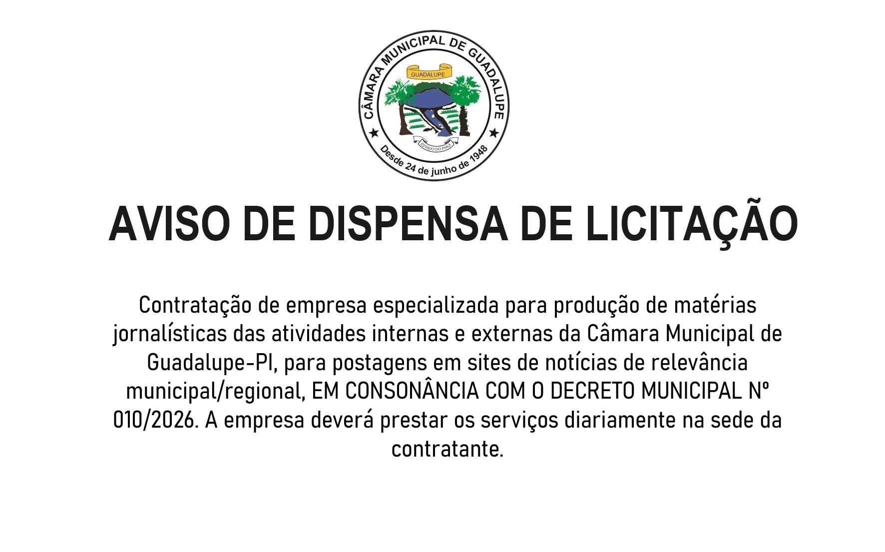 Aviso de dispensa de licitação - Matérias Jornalísticas