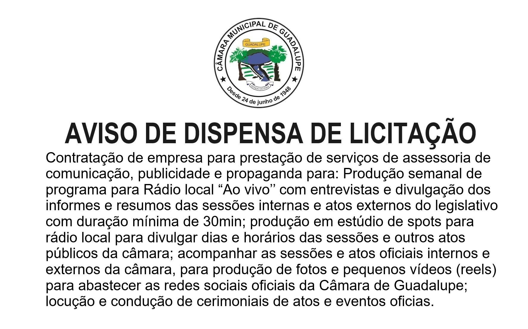 Aviso de dispensa de licitação - Publicidade