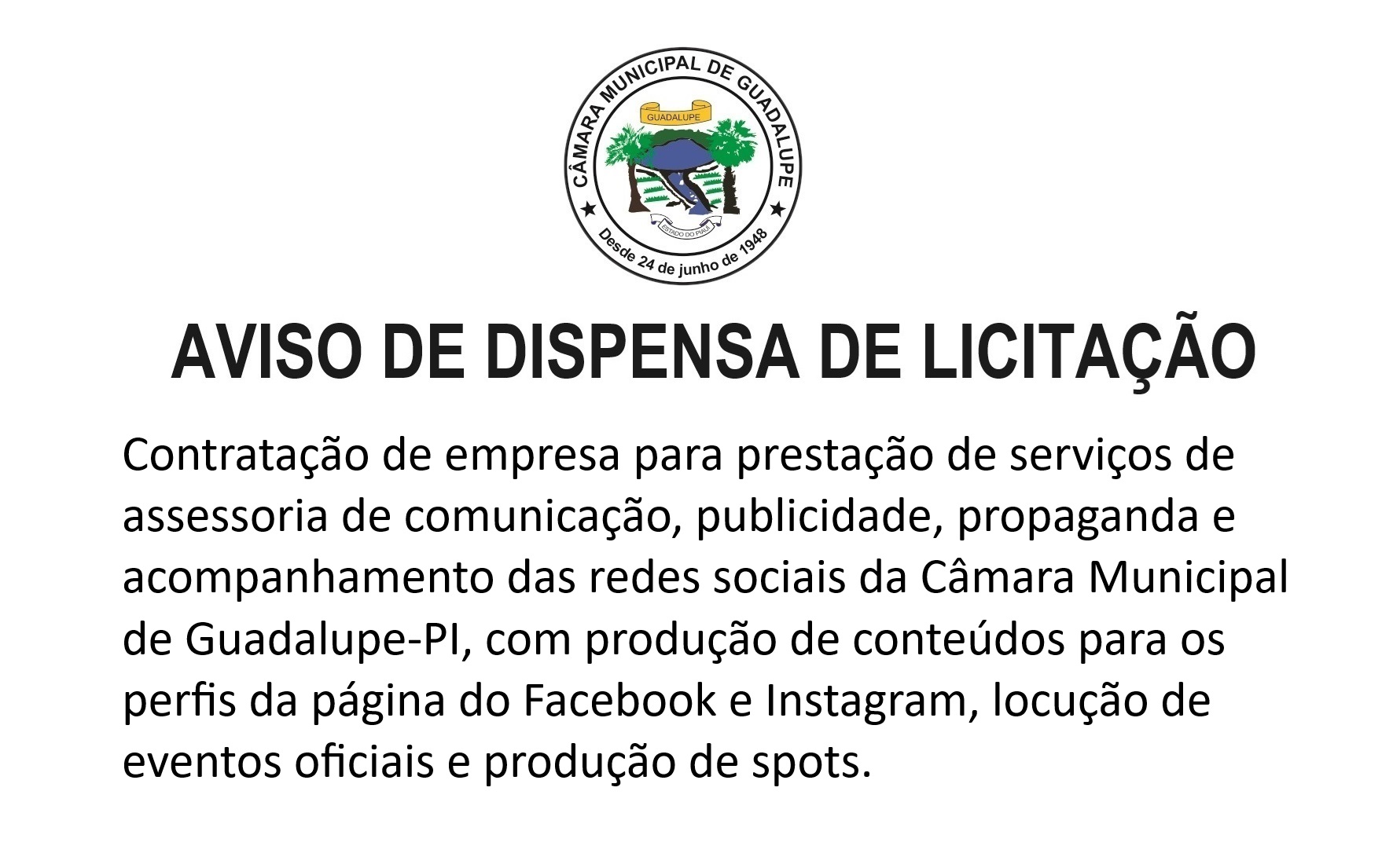 Aviso de dispensa de licitação - Publicidade