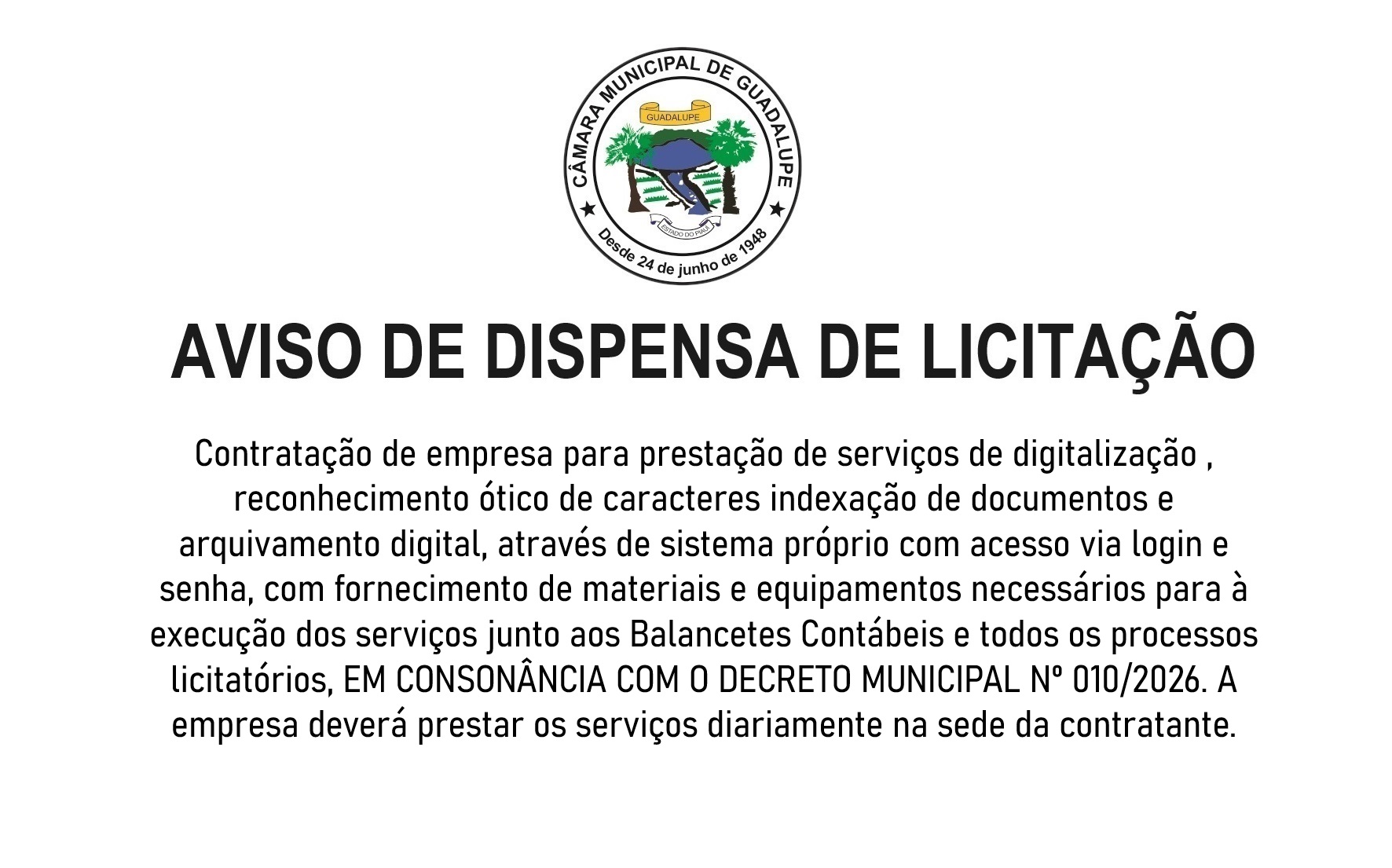 Aviso de dispensa de licitação - Serviços de digitalização