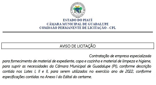 Aviso de Licitação