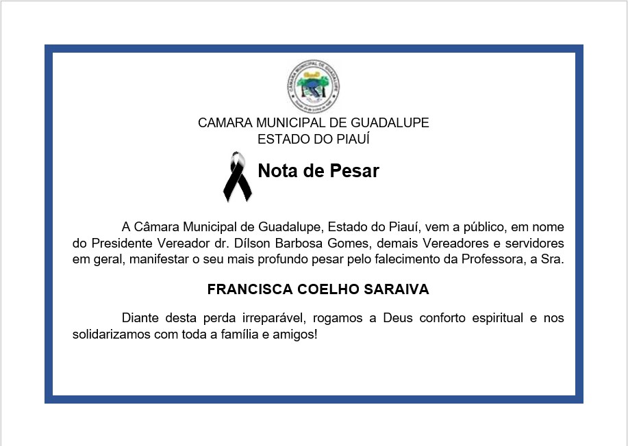 Luto Oficial pelo falecimento profa. Francisca Saraiva